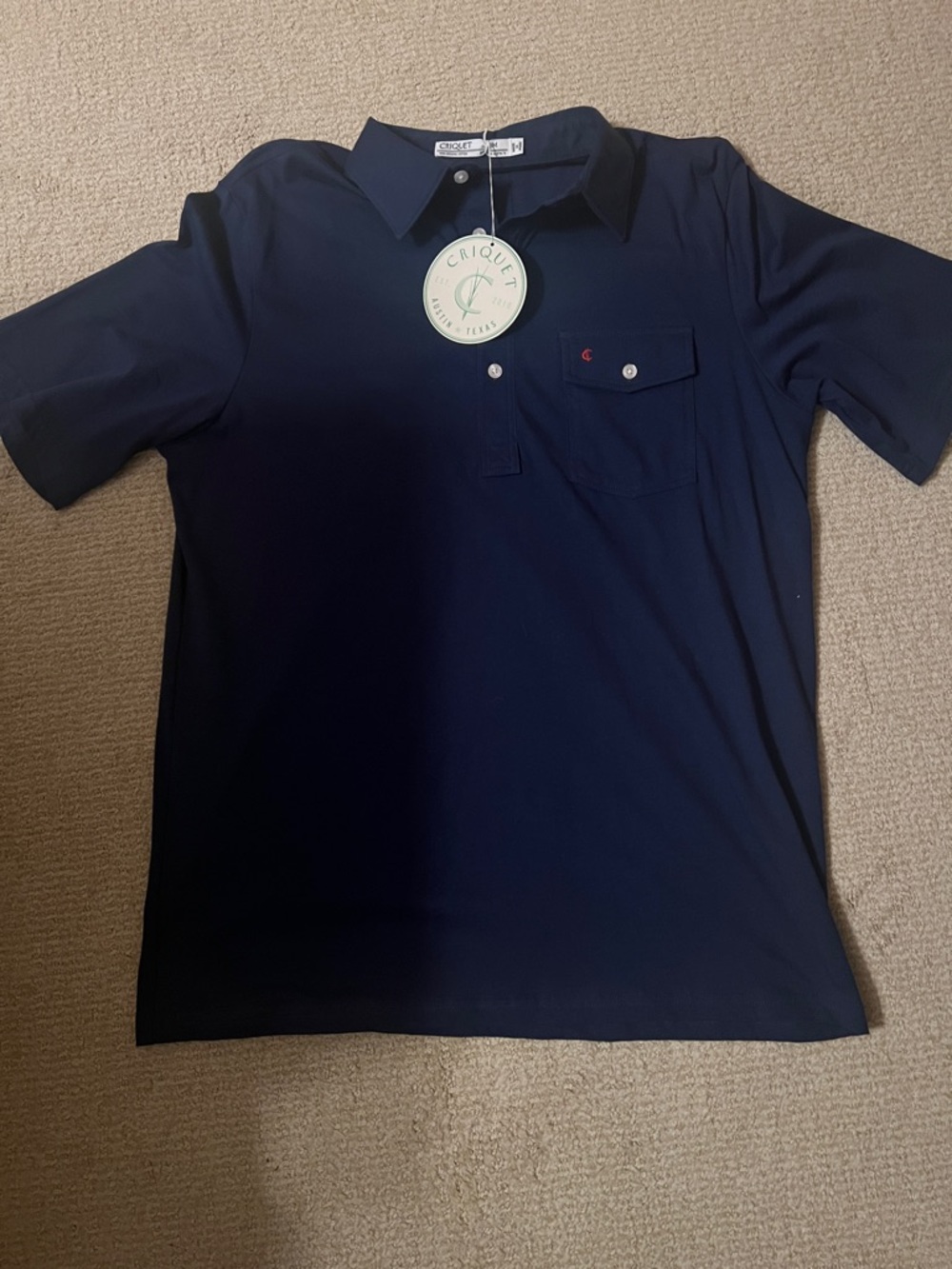 NWT, Criquet Men's Navy Short-Sleeve Polo Shirt, size Medium